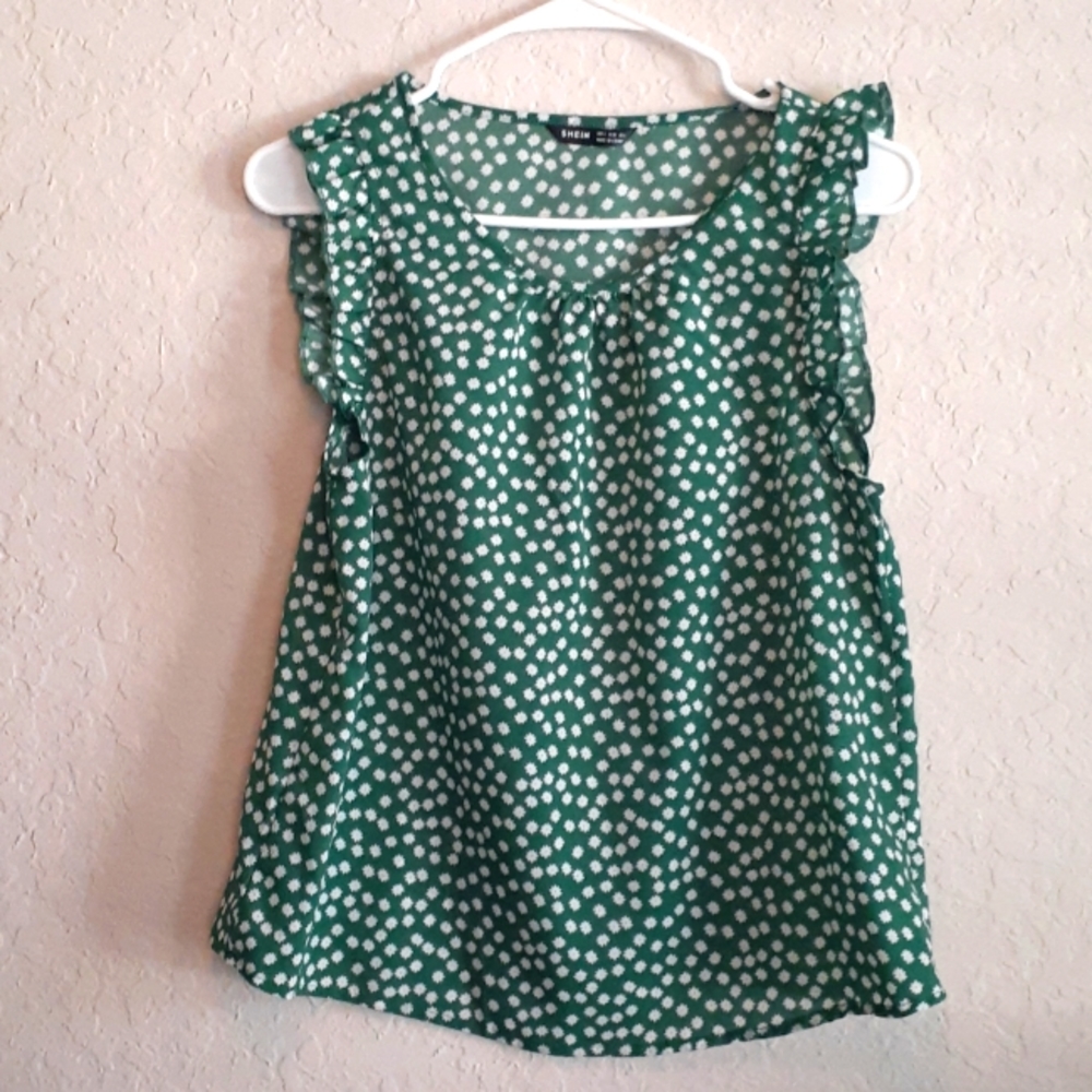 Green Top with White Flowers